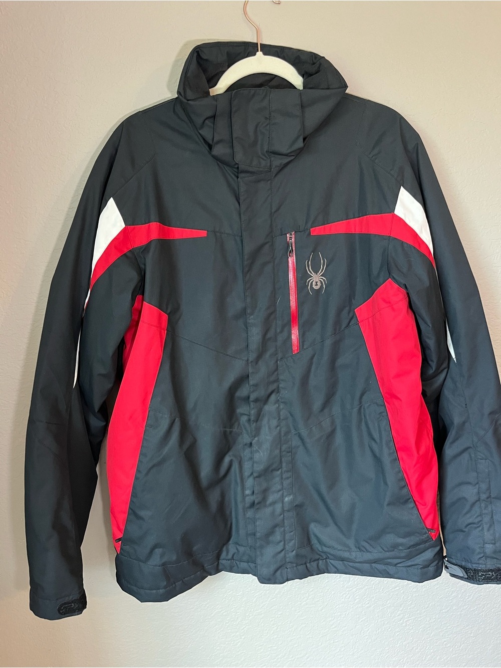 Spyder Men's Black Red Ski Jacket Thinsulate Full Zip Hooded Sz M